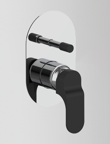 Concealed Bath and Shower Mixer Plate, Handle & Tipton F-Forza (Chrome Black)