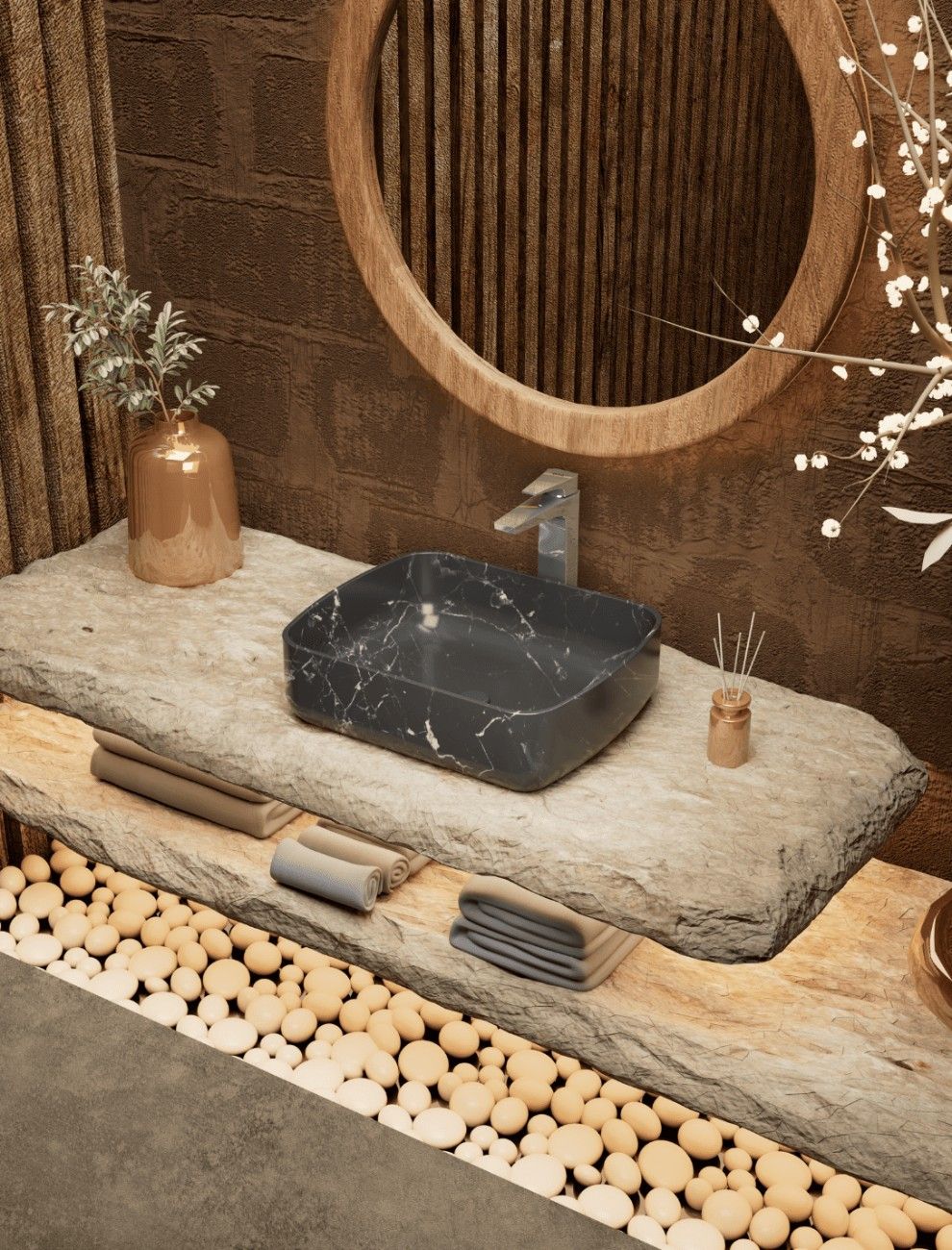 Medini Over The Counter Basin- Pietra Grey Matte